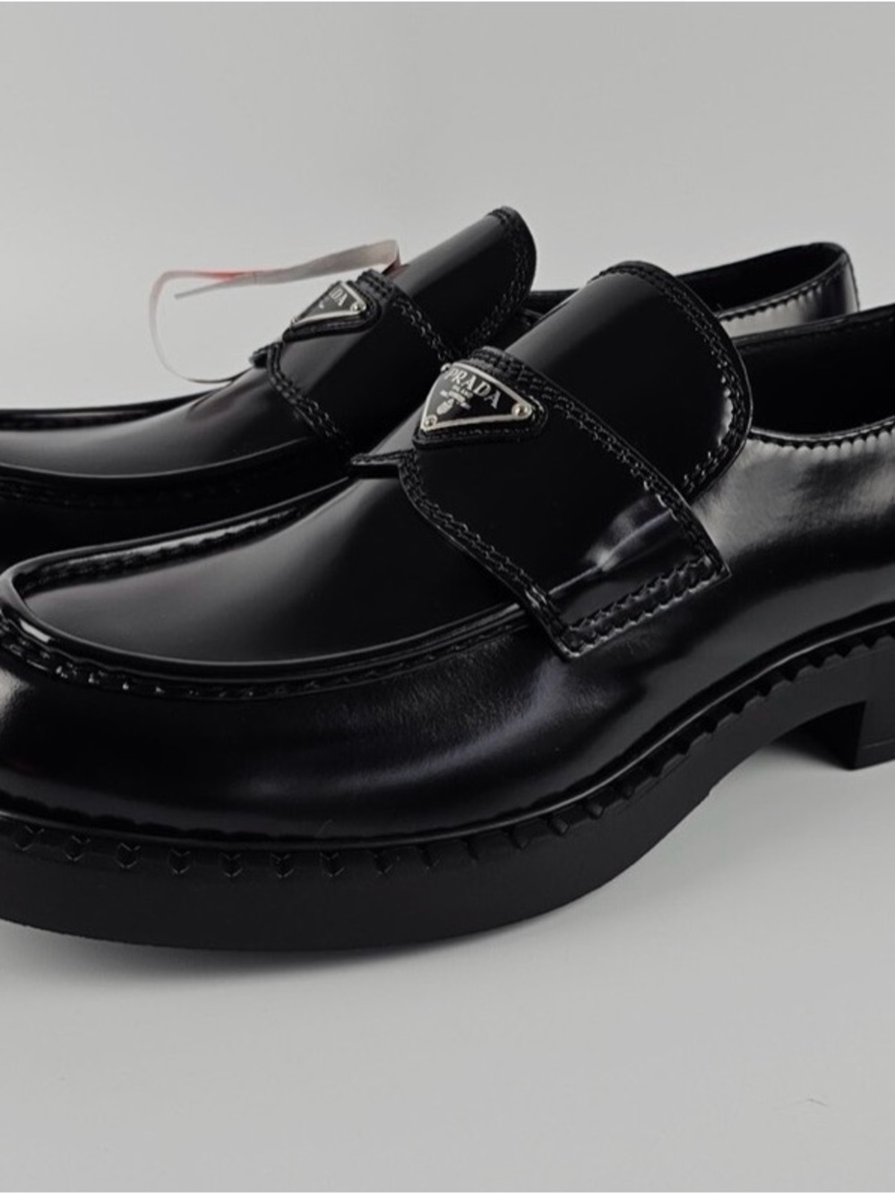 Prada Black Patent Leather Penny Loafers with Logo Plaque